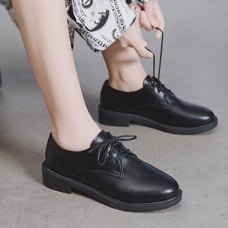 Black Retro British Style Small Leather Shoes Spring New Single Shoes Female Student Flat Bottom Hong Kong Style Casual Loafers