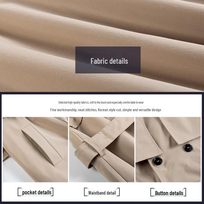 Men's Korean Style Double-Breasted Mid-Length Trench Coat - Trendy, Loose, Over-the-Knee, Versatile Casual Jacket for Spring and Autumn