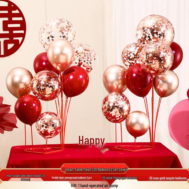 Red Double-Layer Wedding Balloon Arrangement Set for Bridal Chamber & Engagement