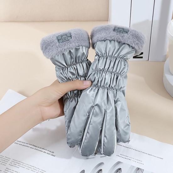 1 Pair Women Fall Winter Gloves Thick Plush Lined Waterproof Windproof Five Fingers Gloves