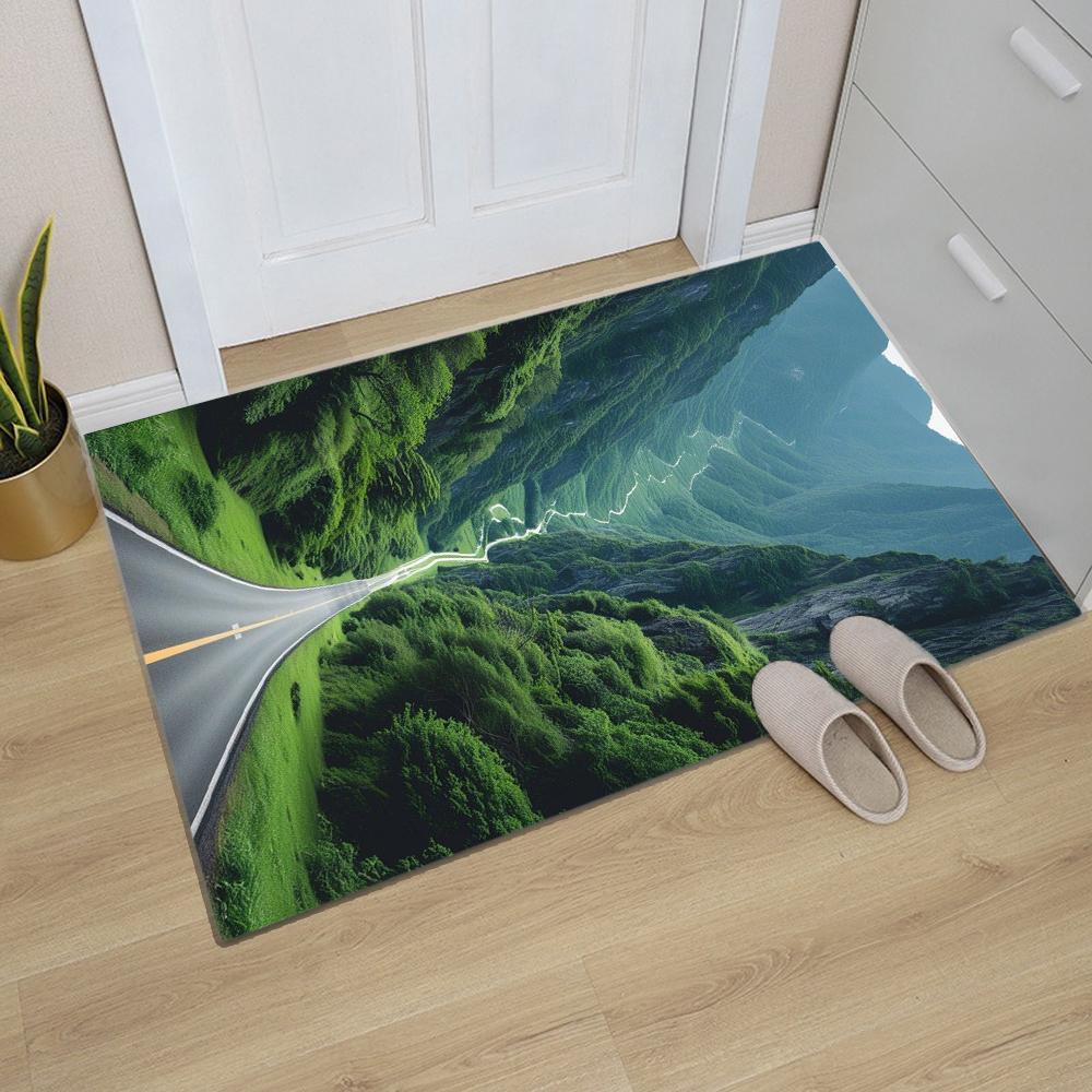 Natural Scenery Pattern Door Mat Forest Stream Mountain Road Designs Sunlight Effects NonSlip Floor Mat for Home Entrance Decor