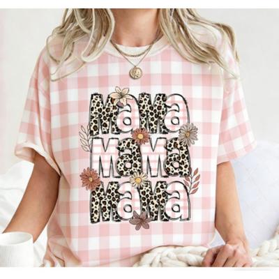 Fashion Funny Striped Flower Leopard Mama Letter Print Women's Short Sleeves T-Shirt Loose Casual Summer Outdoor Street Women's Tees Tops
