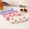 Corduroy Pencil Case Large Capacity Multifunctional Stationery Pouch Strawberry Patterns Stationery Storage Bag Back To School