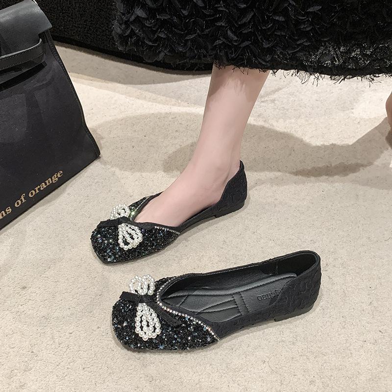 French temperament fairy evening breeze single shoes female flat bottom shallow mouth 2025 new spring and summer shoes rhinestone soft sole ladyshoes