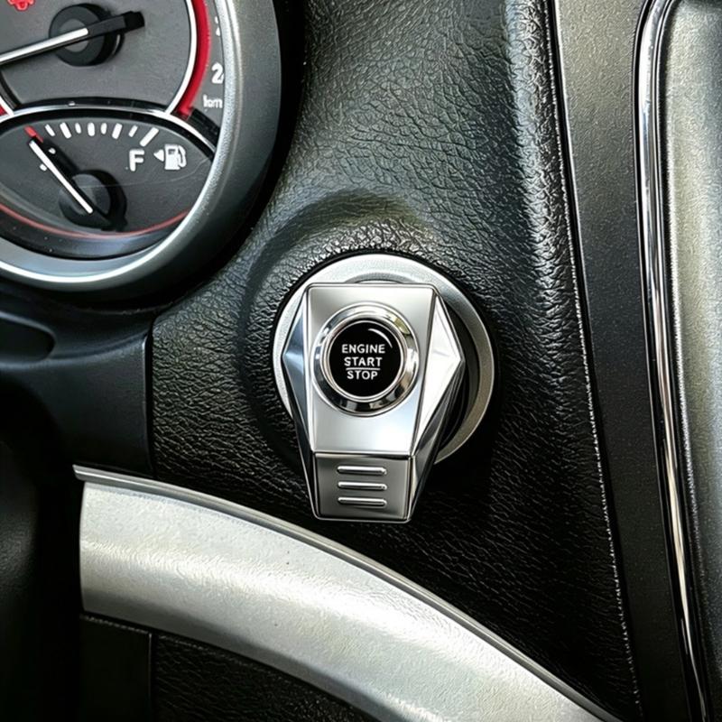 Engine Start Stop Button Cover Metal Interior Accent, Stick On Trim Frame for a Finished Dashboard Style in Cars
