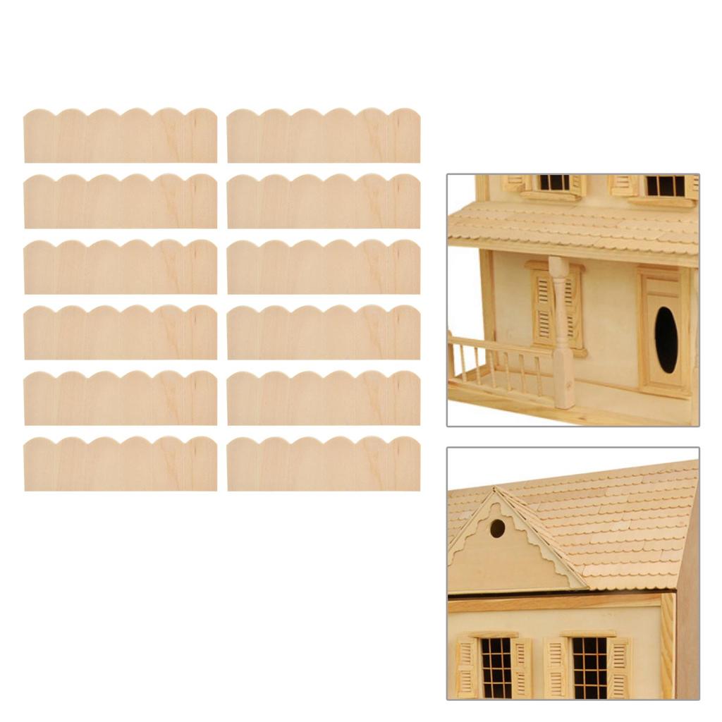 12pcs 1:12 Dollhouse Wooden Shingles Miniature Roof Tiles Decoration Accessories