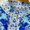 Spring Autumn Women Vintage Print Runway Dresses Stand Full Sleeve Single Breasted Long Maxi Holiday Party Dress With Belt