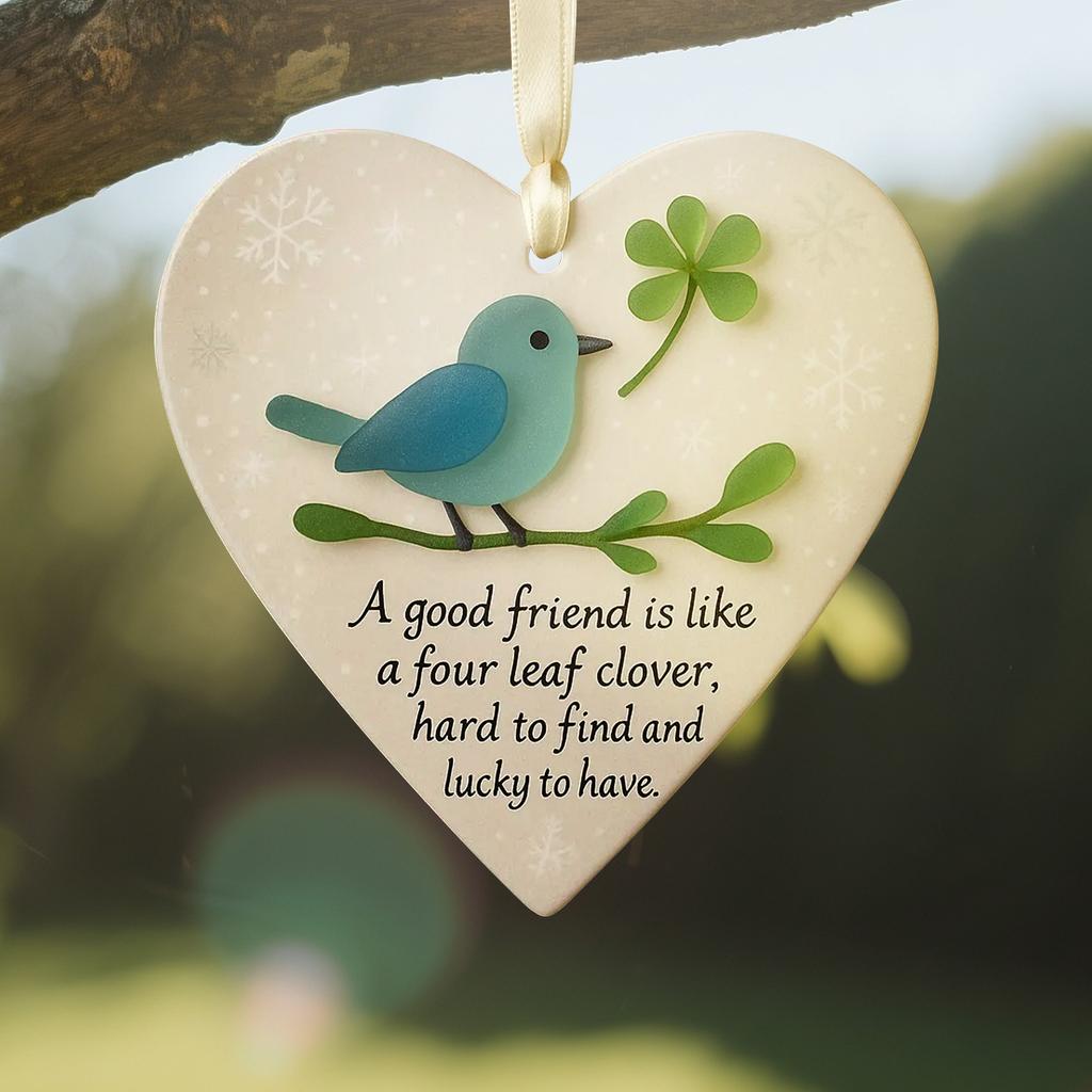 Dekorace přátelství ve tvaru srdce z mořského skla, Srdce přátelství na památku, Ozdoba srdce přátelství na zavěšení na strom, Umění z mořského skla pro