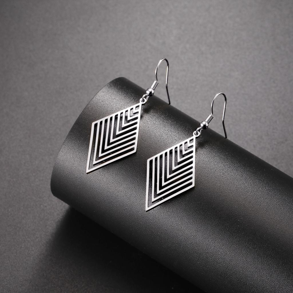 Stainless Steel Geometric Rhombus Drop Earrings for Women Girls Waterproof Minimalist Jewelry Valentine Gift