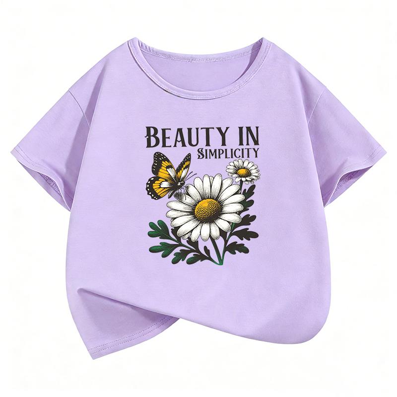 Fashion Flower Design T-Shirt Printed T Shirt Girls' Summer Clothes Short Sleeve Tops T-Shirts Cute Clothing