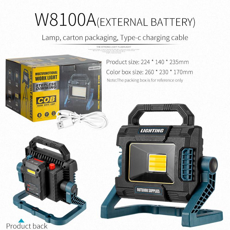 

Светодиодный портативный фонарь USB ручной рабочий свет фонарик-прожектор с боковым освещением водонепроницаемый 5 шт. 18650 батарея уличный W8100A external