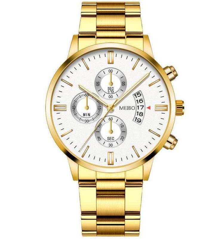 Men'S Business Watch, Steel Belt Calendar Couple, Men'S Classic Fake Three-Eye Quartz Watch