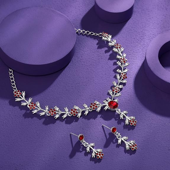 American Diamond Style Silver Plated Necklace with Earrings Jewellery Set for Women – Perfect for Party, Wedding, and Engagement
