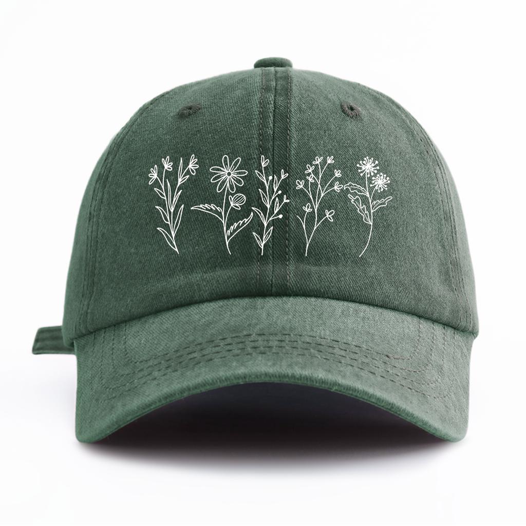 pc Flowers Print Washed Baseball Cap for AdultsMinimalist Retro Style Casual Soft Adjustable Dad Hat Perfect As Gift