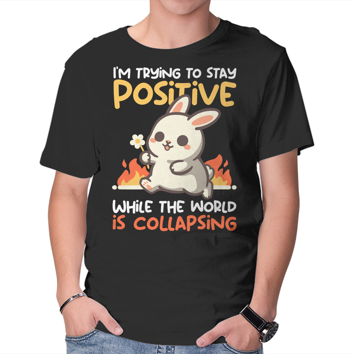 Unisex Crew Neck T-Shirt Trying To Stay Positive Graphic Short Sleeve Casual Tee XL