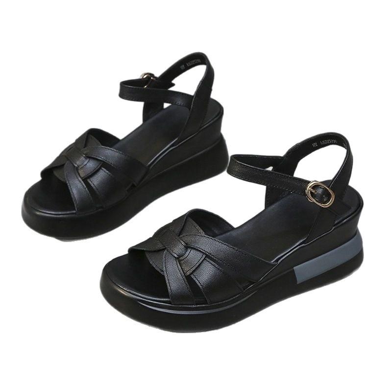 Sandalen Damen neu Sommer Ein-Wort mit Keilabsatz Damen Erhöhung Muffin Schuhe Plateausandalen