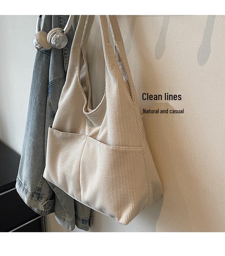 2025 Women's Retro Corduroy Tote: Large-Capacity, Single-Shoulder, Versatile Commuter Bag