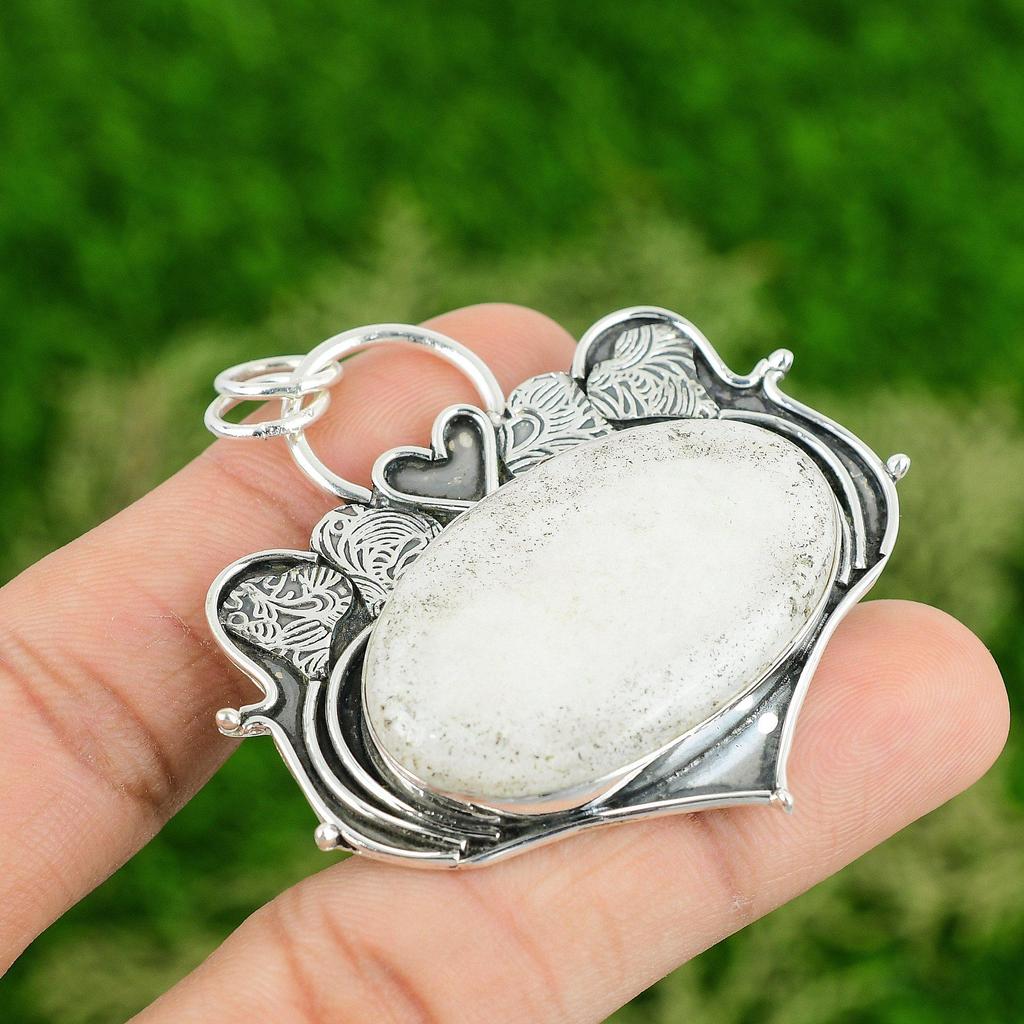 Daughters Day Deal 925 Silver Natural White Quartz Bezel Anniversary New Pendant