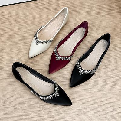 Flat-soled Single Shoes Women's Summer 2025 New Rhinestone Soft-soled Fairy Shoes Boat Shoes Pointed Single Shoes Women's Flat-heeled Bride Shoes