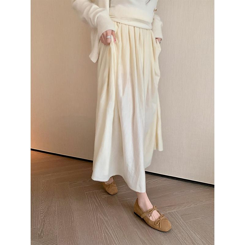 Sheepskin~ 4cm inner height increase shoes square head ballet flats women's shallow mouth versatile French bow Mary Jane shoes