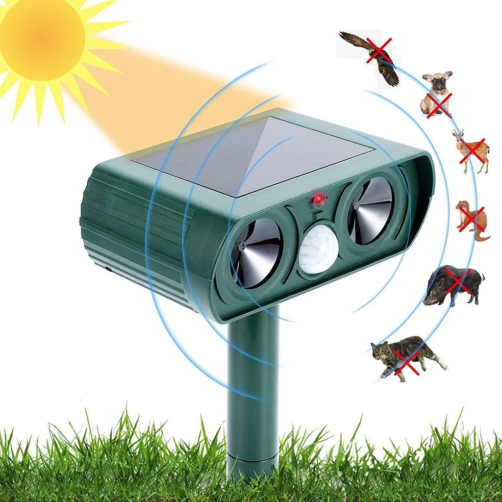 Solar Ultrasonic Animal Repeller for Birds, Dogs, Cats, Snakes, Insects, and Rodents - Outdoor Use for Orchards
