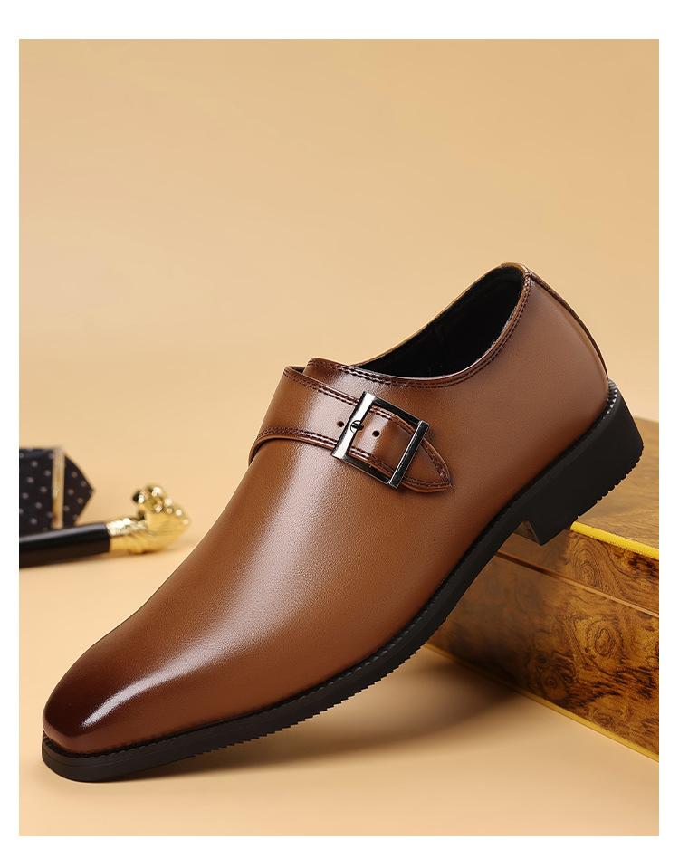 D218 Leather Shoes Men's Business Leather Shoes Square Head Buckle Foot Large Size Dress Casual Shoes Polish