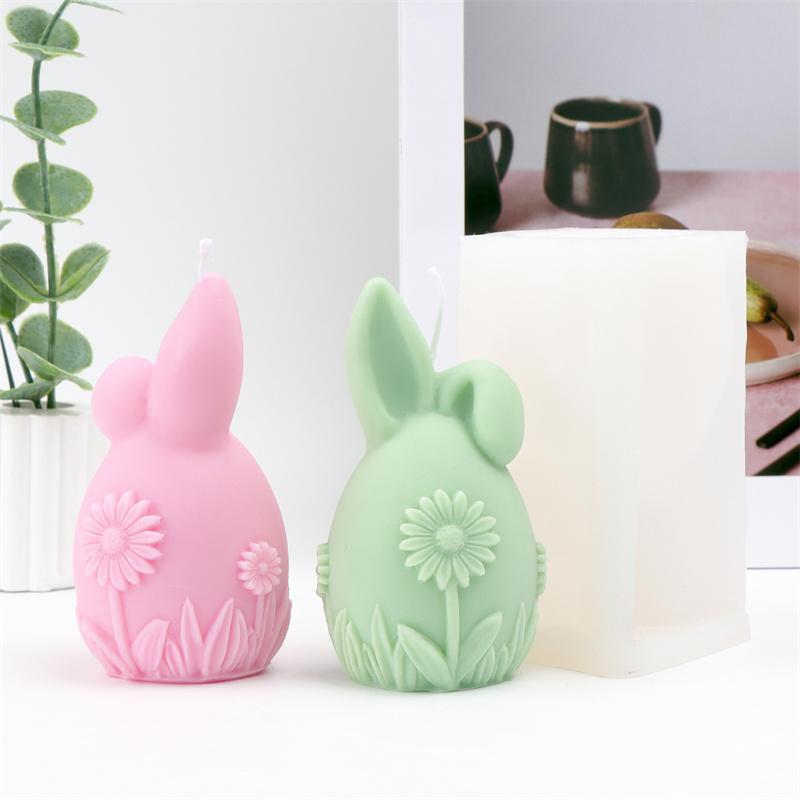 Niedliche 3D Osterhase Eiform Kerzenform DIY Blumengeprägte Tier Gips Dekorationswerkzeug Festivals Basteln Oster-Thema