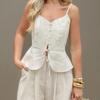 Women's Summer Solid Color Pure Cotton Fashionable Camisole Vest High Waist Wide Leg Long Pants Two-piece Set