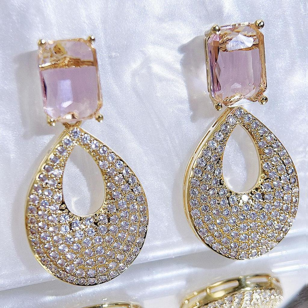 CMM Gjennomsiktig Lyseblå Rosa Cubic Zirconia Gylne Dråpe Øredobber Brudepike Brude Elskersmykker Beste Gave