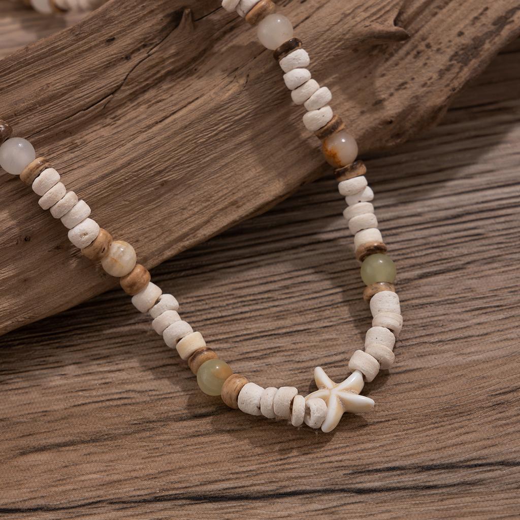 KunJoe Verano Coco Cáscara Madera Cuentas Estrella de Mar Gargantilla Collar para Hombres Bohemio Piedra Natural Cadena Clavícula Joyería Calle Masculina