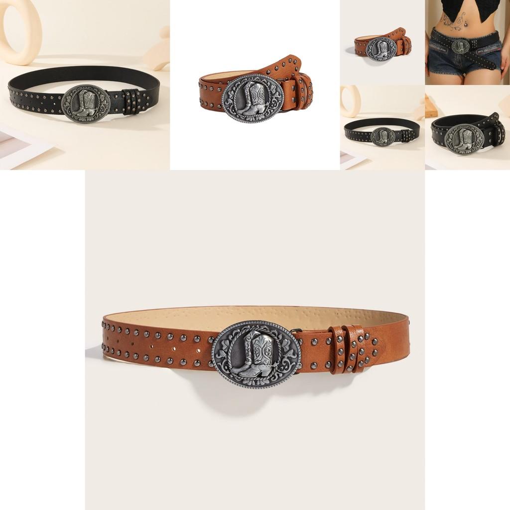 Punk Leather Belt With Alloy Buckle And Snap Closure For Casual Streetwear