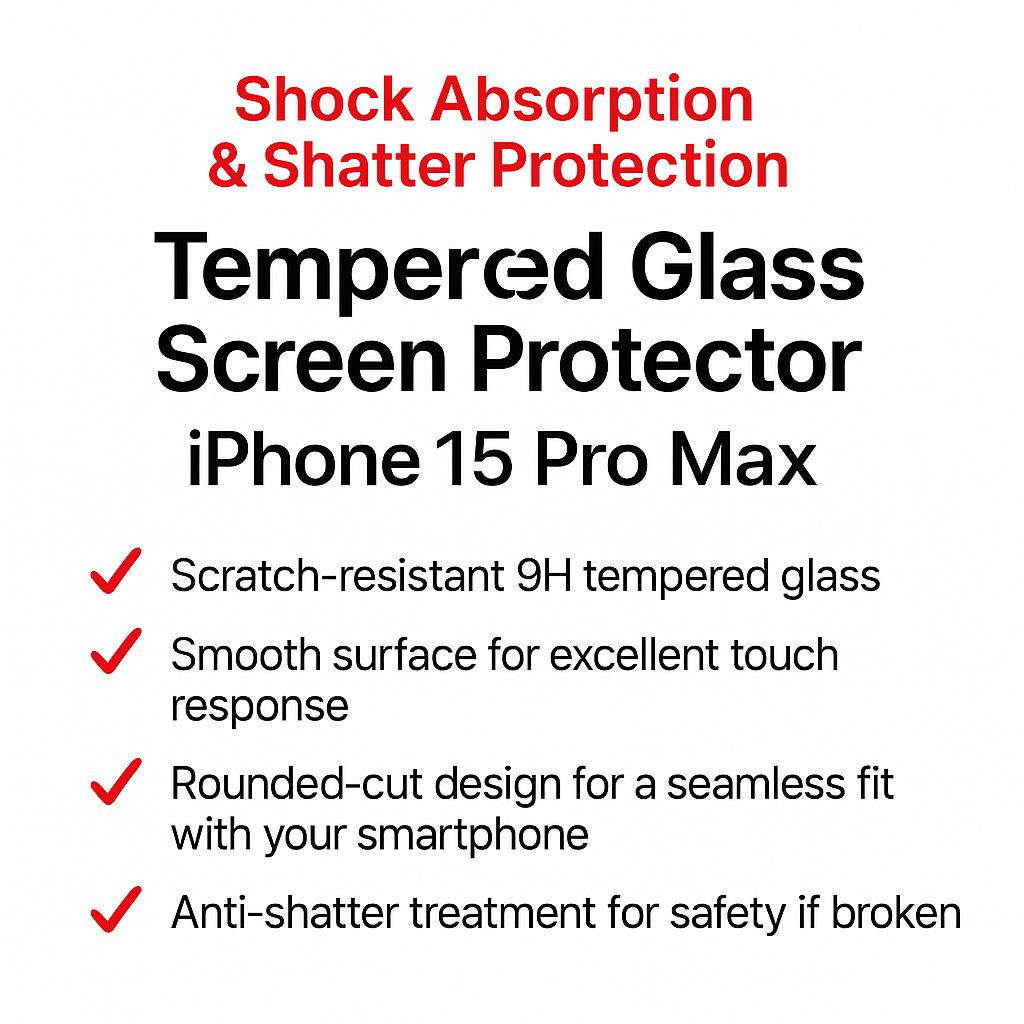 iPhone 15 Pro Max Tempered Glass Screen Protector