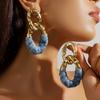 Exaggerated Pleated Oval Faux Leather Wrapped Silver Needle Earrings Premium Leopard Temperament Niche Earrings