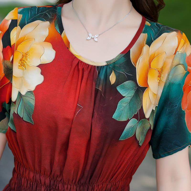 Elegantes Damenkleid Sommer Vintage Kleidung Lässig Kurzarm Lange Kleider