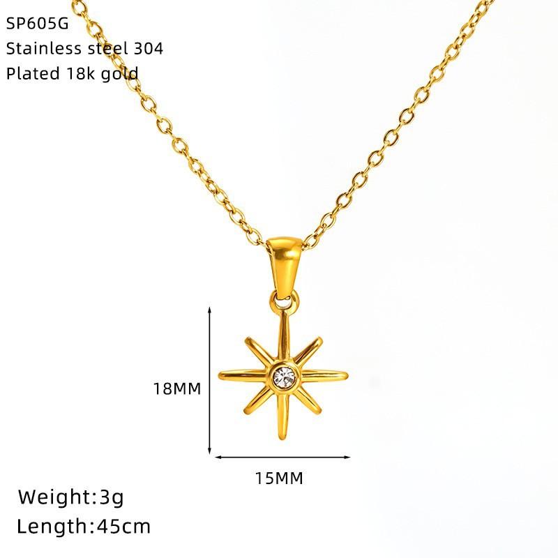 Vintage Sun Moonlight Octagon Gold Plated Stainless Steel Necklace Women'S Premium Jewelry