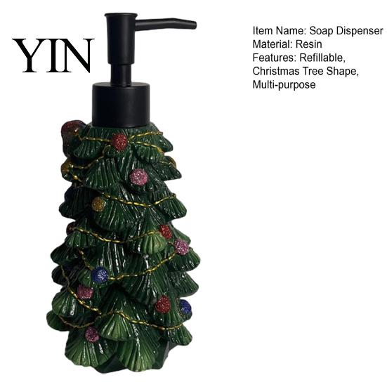 Lotion Pump Bottle Resin Christmas Tree Soap Dispenser, Refillable Liquid Hand Shampoo Empty Container, for Bathroom Kitchen Countertop Container