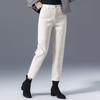 Women's Plus Size High-Waist Off-White Denim Jeans with Velvet Lining - Loose Fit Harem Style for Autumn/Winter 2024