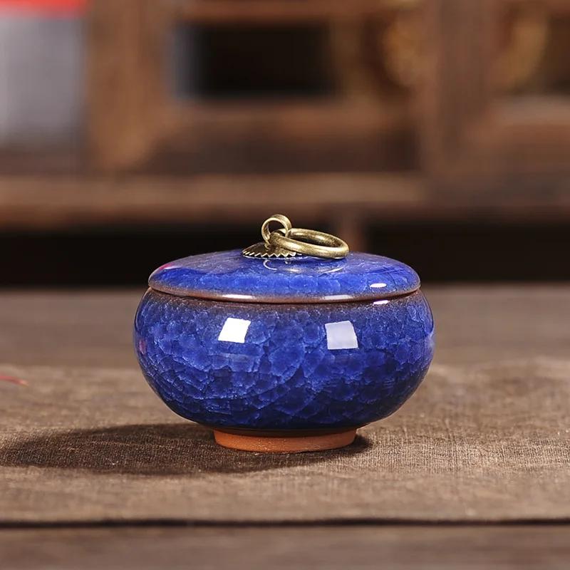 Cracked Ceramic Tea Caddies Coffee Canister Household Portable Travel Mini Porcelain Sealed Moisture-proof Storage Jar Home Deco