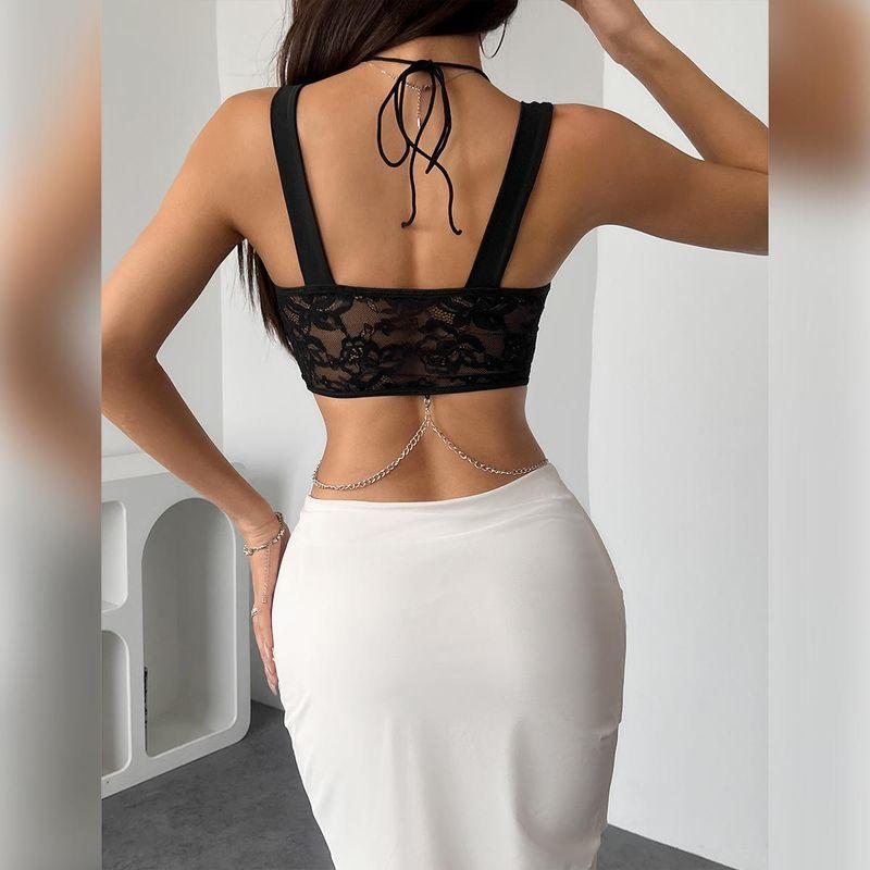Fashion Style Bandeau Tube Top Camisole Women's Spring Fishbone Mesh Lace Design Pure Desire Sexy Bottoming Shirt Tops Tide