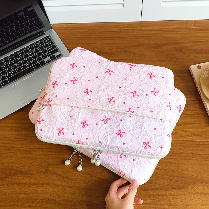 Professional Laptop Bag with Pearl Accent Zipper 13/15 Inch Ruffled Texture Shock-Resistant Cover for Work Leisure Activities