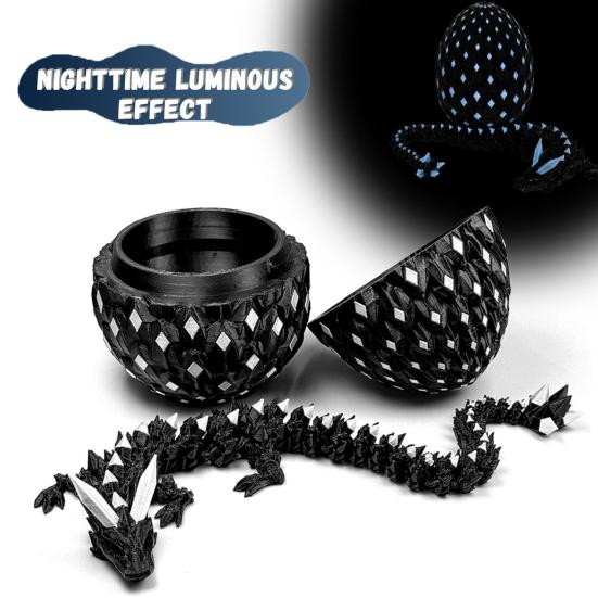 3D Printed Dragon Egg Figurine Movable Joints Luminous Loong Figure Fidget Toy Dragon Egg with Articulated Dragon Inside Decoration Ornament