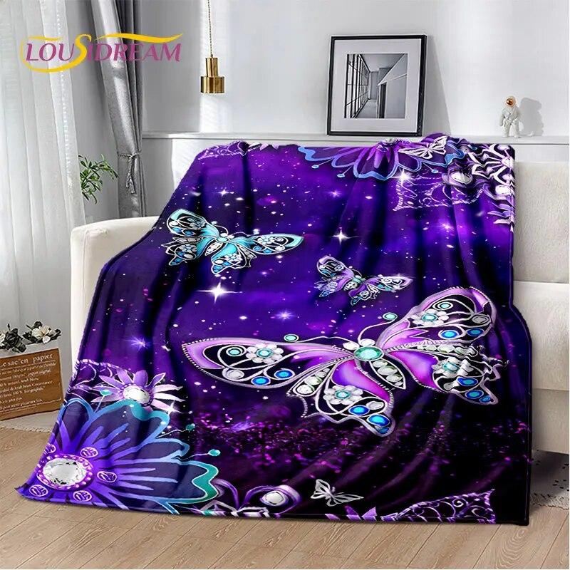 3D Cartoon Dream Butterfly Flower Soft Plush Blanket,Flannel Blanket Throw Blanket for Living Room Bedroom Bed Sofa Picnic Cover