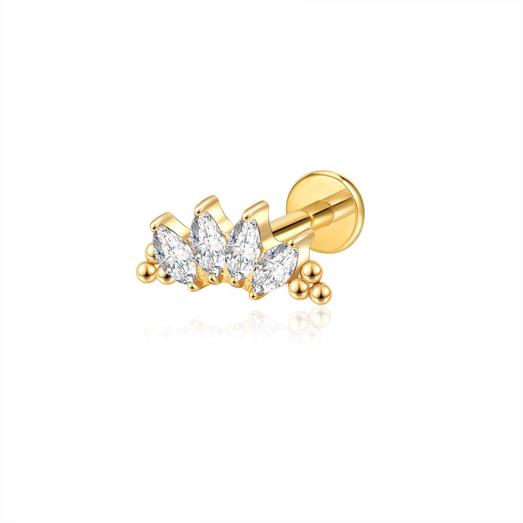 Women's Simple Fashion Body Jewelry New Titanium Alloy Ear Earrings Gold Plating Bow Zircon Lip Nail Piercing Jewelry