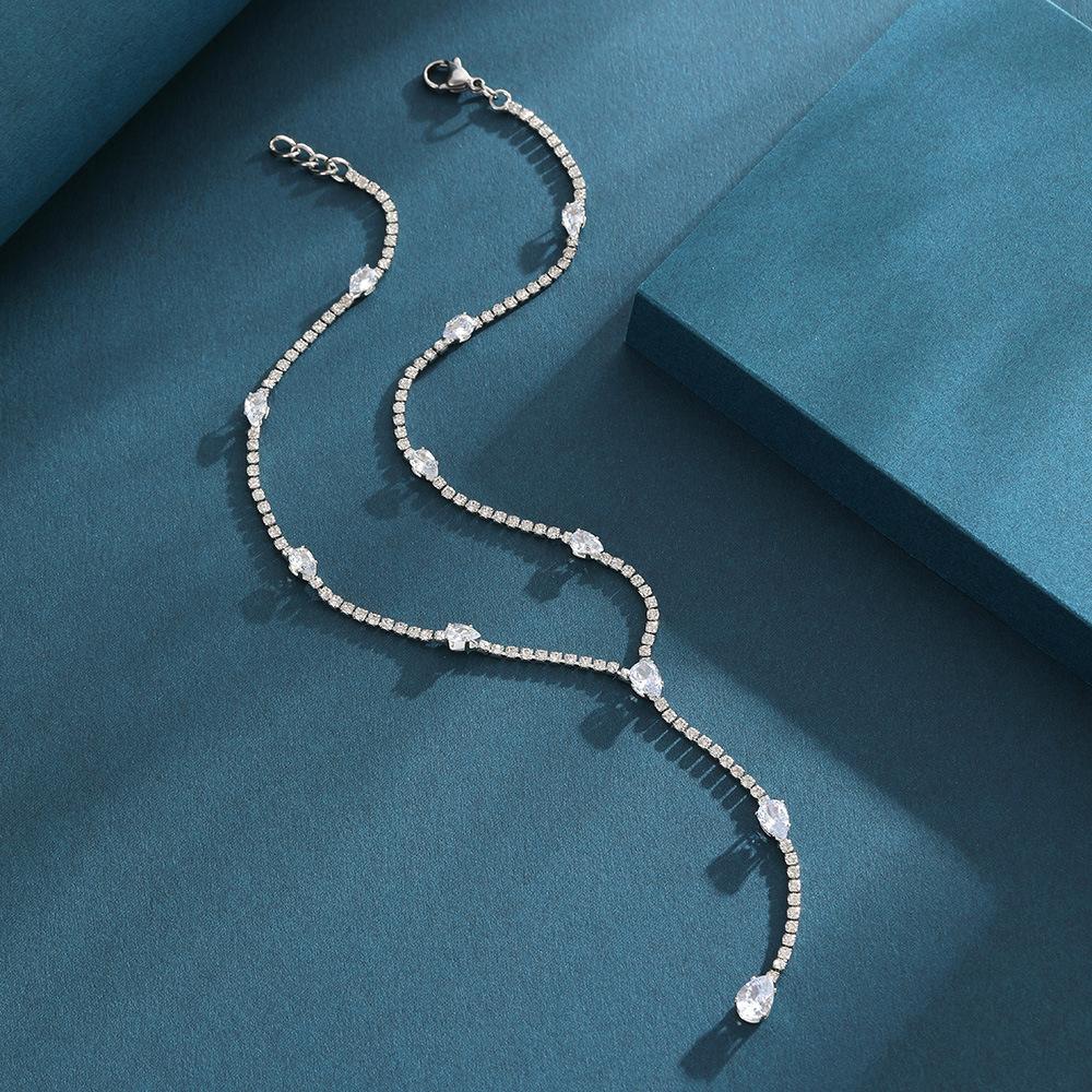 High-End Water Drop Zircon Necklace Fashionable Luxury Full Diamond Collarbone Chain