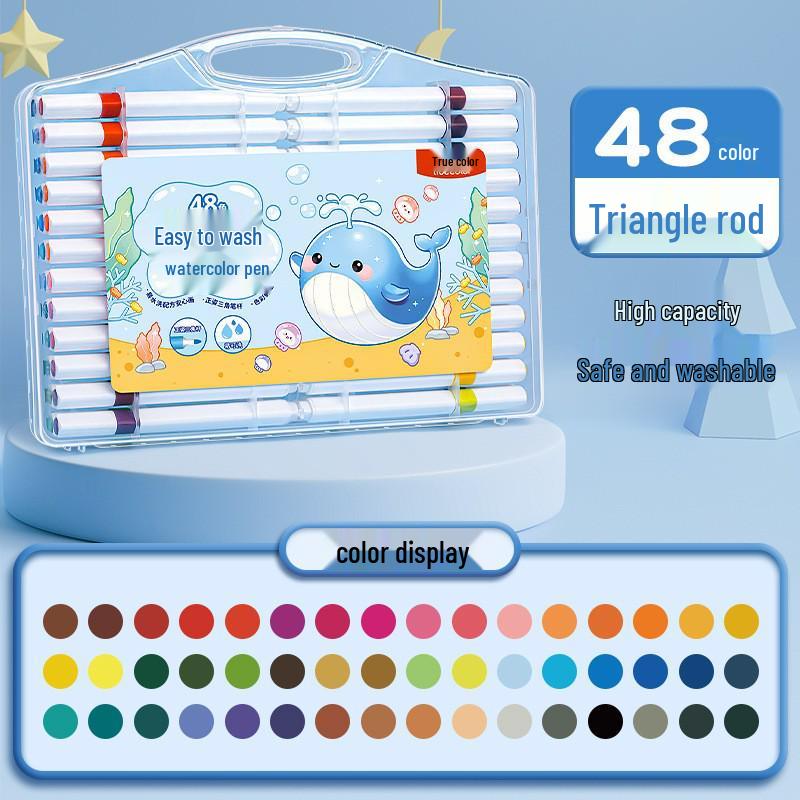 True Color Soft Tip Watercolor Pens with Large Capacity Triangular Barrels for Kids' Art Class and Drawing.