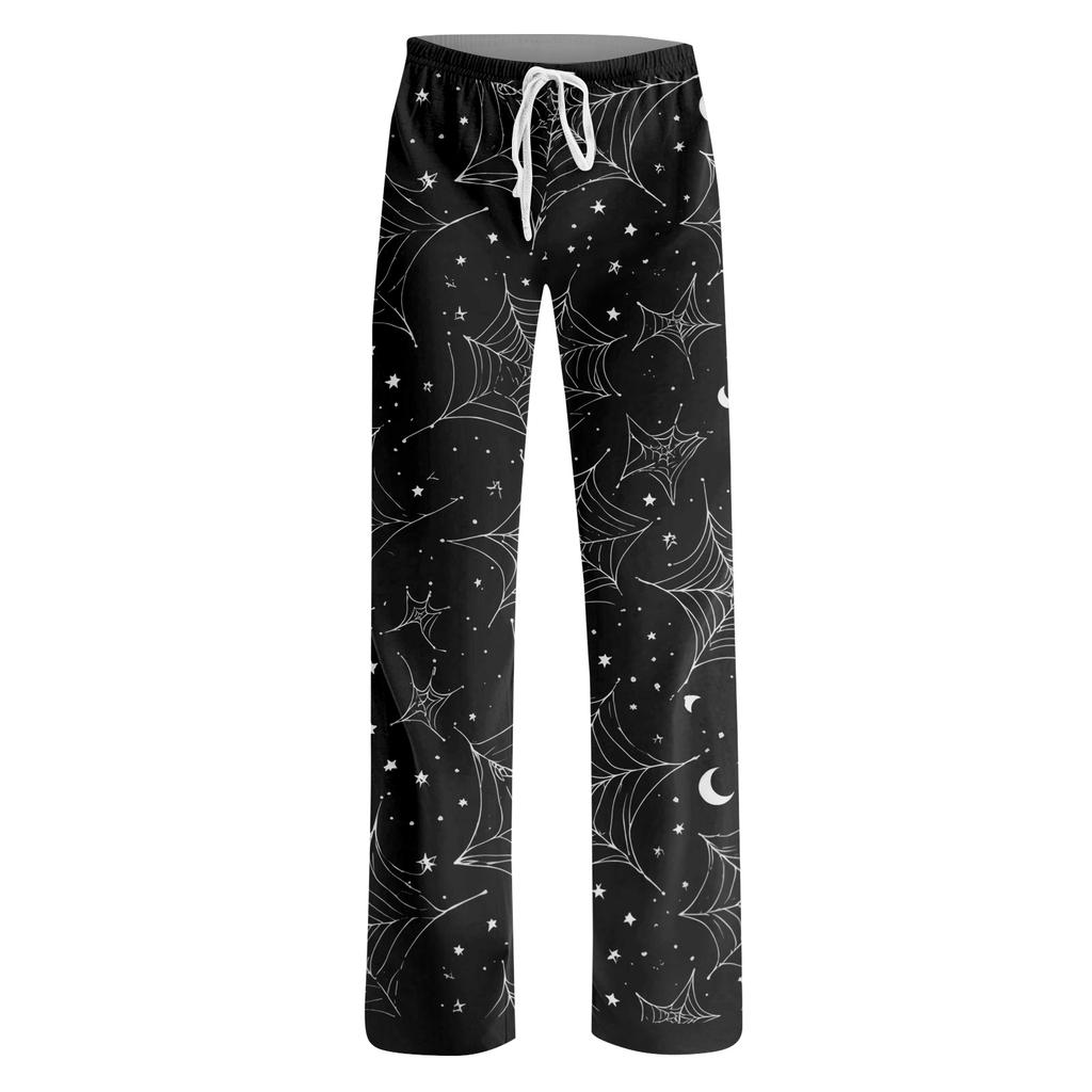 Damen Halloween Print Kordelzug Hose, Lässige Lange Hose für Nachtwäsche oder Alltag