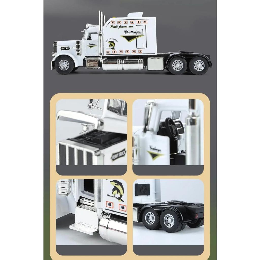 1/24 Trailer American Tow Truck Head Tractor Diecast Alloy Miniature Toy Car Model Pull Back Sound Light Collection Gift for Boy