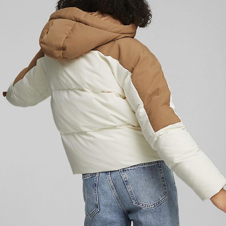 Puma Color Block Logo Embroidered Hooded Long Sleeve Down Jacket Women Outerwear 537579-65