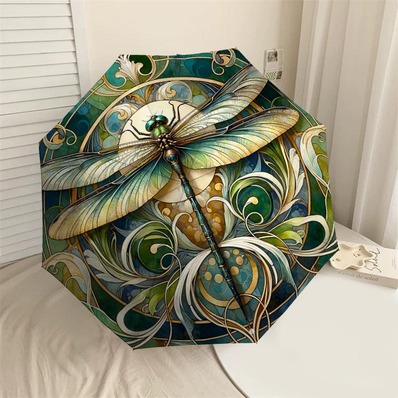 

1PC Dragonfly Art Nouveau Automatic Open/Close Umbrella with Windproof, 8-Rib Sturdy Canopy, Durable Ribs, Fashionable Design1379A