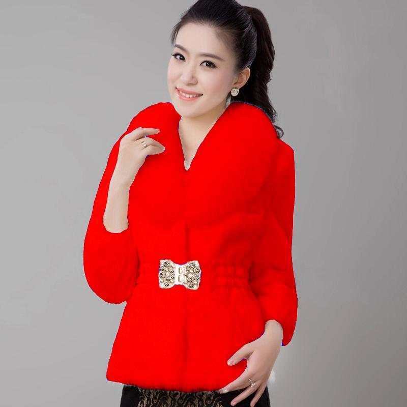 Autumn and Winter New Korean Version Imitation Rabbit Fur Short Fur Coat Women's Waist Middle-aged and Elderly Coat 30-50 Years Old